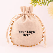 Pack Of 100 Natural Cotton Jewelry Packaging Pouch, Designer Wedding Favor Bags